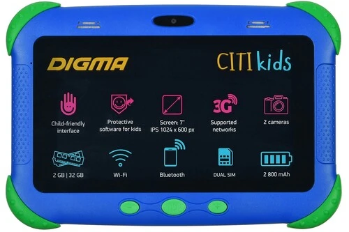 Планшет Digma CITI Kids MT8321 4C/2Gb/32Gb 7" IPS 1024x600/1Sim/синий/BT/2Mpix/0.3Mpix/2800mAh CS7