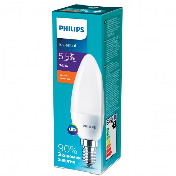 Лампа светодиодная Philips ESSLEDCandle 5.5-60W E14 827 B35 FR