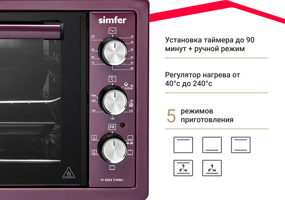 Мини-печь Simfer M4504 серия Albeni Plus Comfort, 5 режимов работы, конвекция, серый