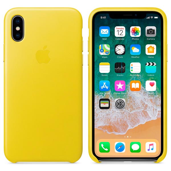 чехол APPLE Кожаный Leather Case для iPhone X, цвет (Spring Yellow) жёлтый бутон